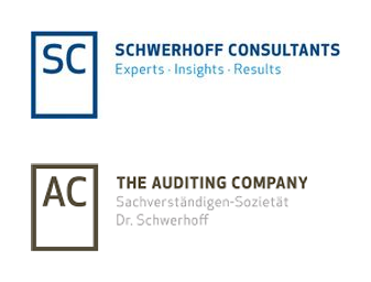 Wortmarken der Schwerhoff-Gruppe (Schwerhoff Consultants, The Auditing Company) – entstanden im Zuge der Erneuerung des Außenauftritts